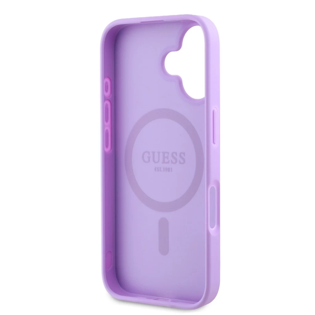 Guess PU Grained Classic Logo MagSafe tok iPhone 16 Plus készülékhez lila