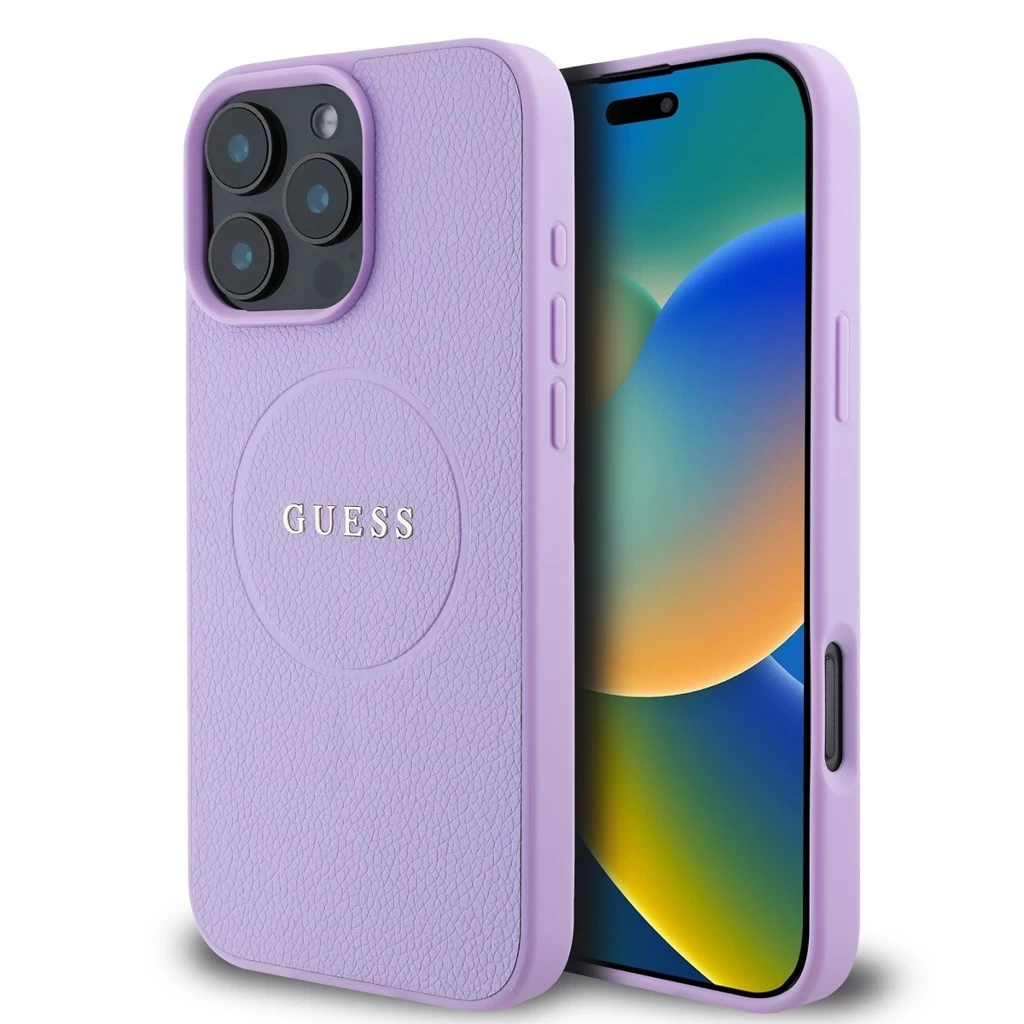 Guess PU Grained Classic Logo MagSafe tok iPhone 16 Pro készülékhez lila