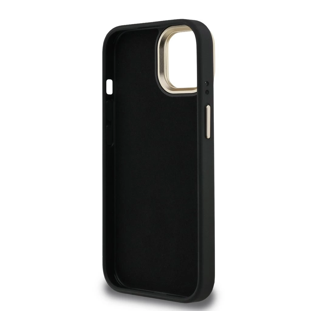 Guess PU 4G Metal Logo Stand Camera Frame tok iPhone 15 készülékhez fekete