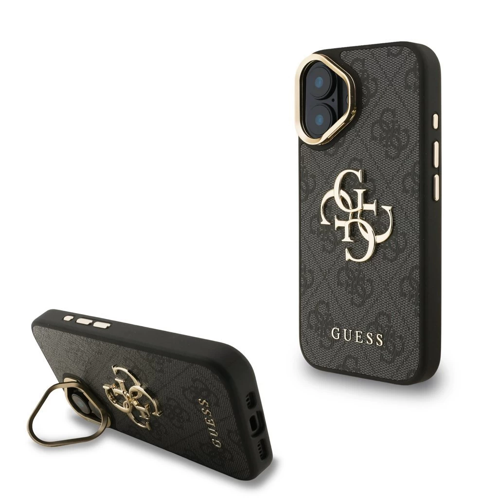 Guess PU 4G Metal Logo Stand Camera Frame tok iPhone 16 készülékhez fekete
