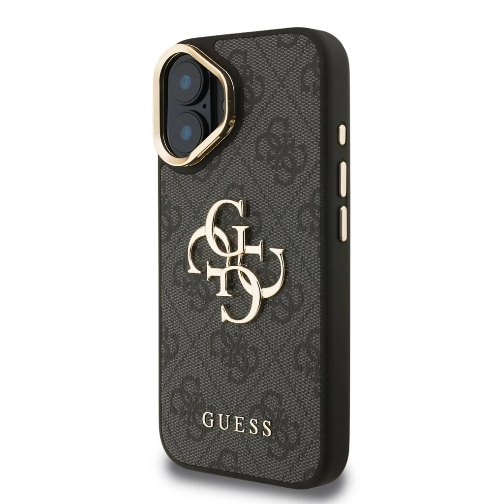 Guess PU 4G Metal Logo Stand Camera Frame tok iPhone 16 készülékhez fekete