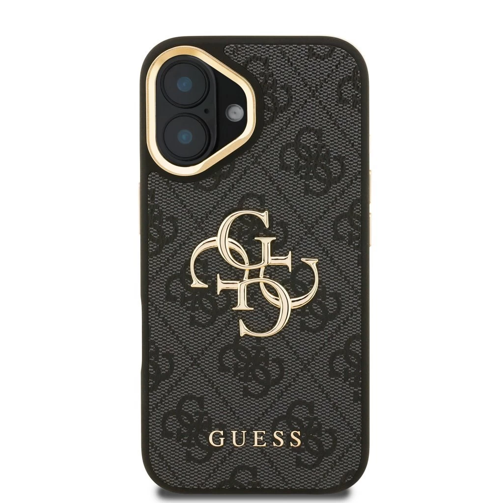 Guess PU 4G Metal Logo Stand Camera Frame tok iPhone 16 készülékhez fekete