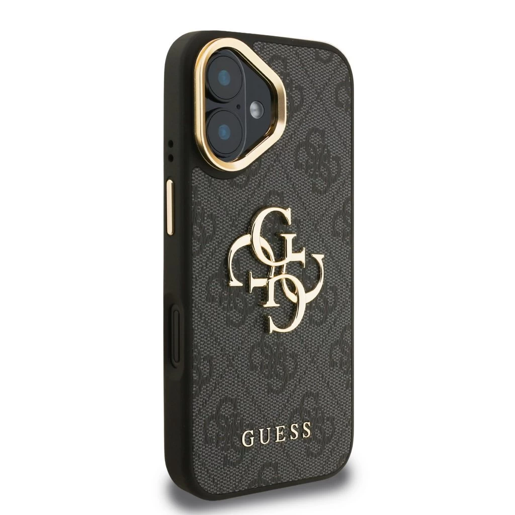 Guess PU 4G Metal Logo Stand Camera Frame tok iPhone 16 készülékhez fekete