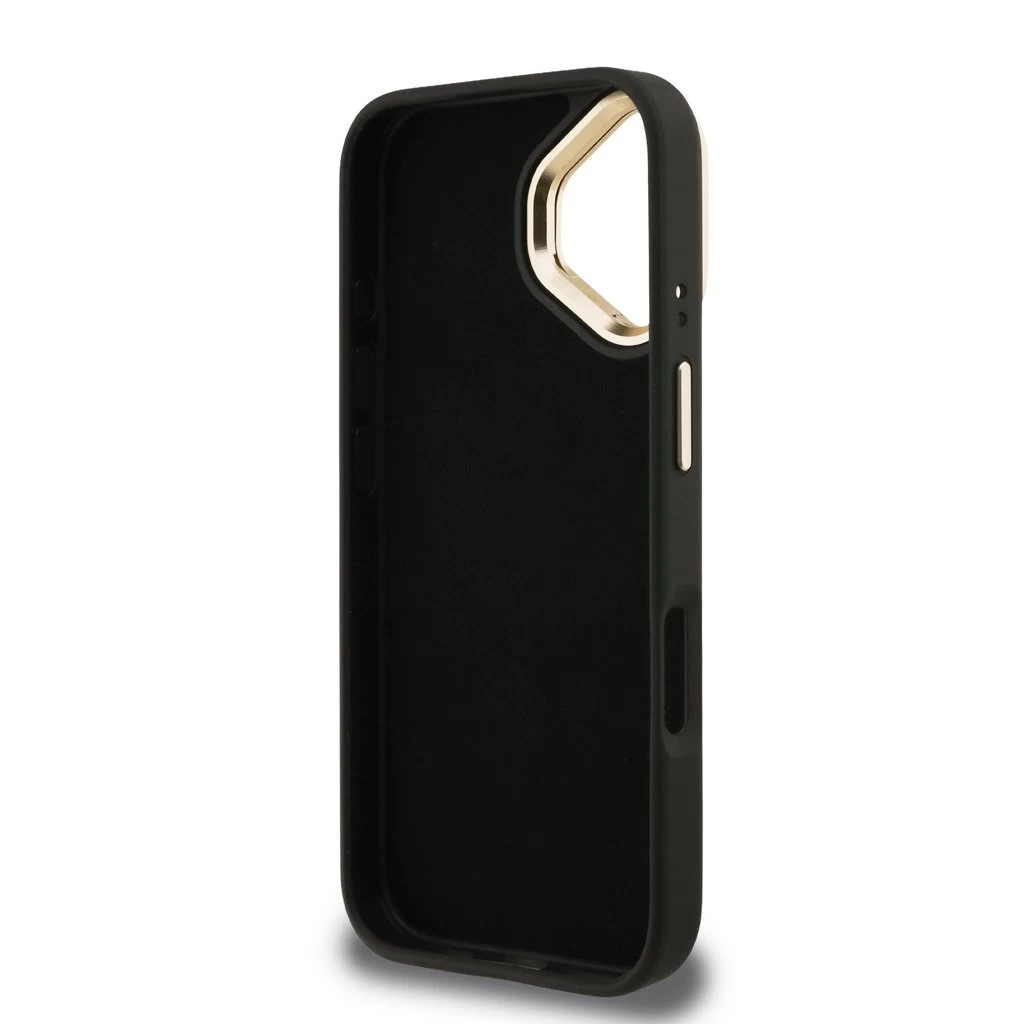 Guess PU 4G Metal Logo Stand Camera Frame tok iPhone 16 készülékhez fekete