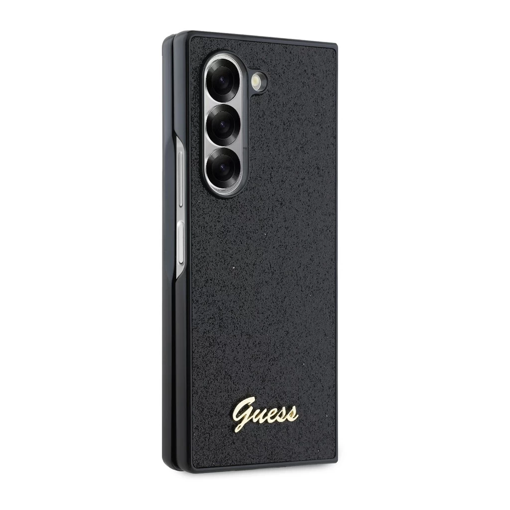 Guess PC/TPU Glitter Flakes Metal Logo tok Samsung Galaxy Z Fold 6 készülékhez fekete