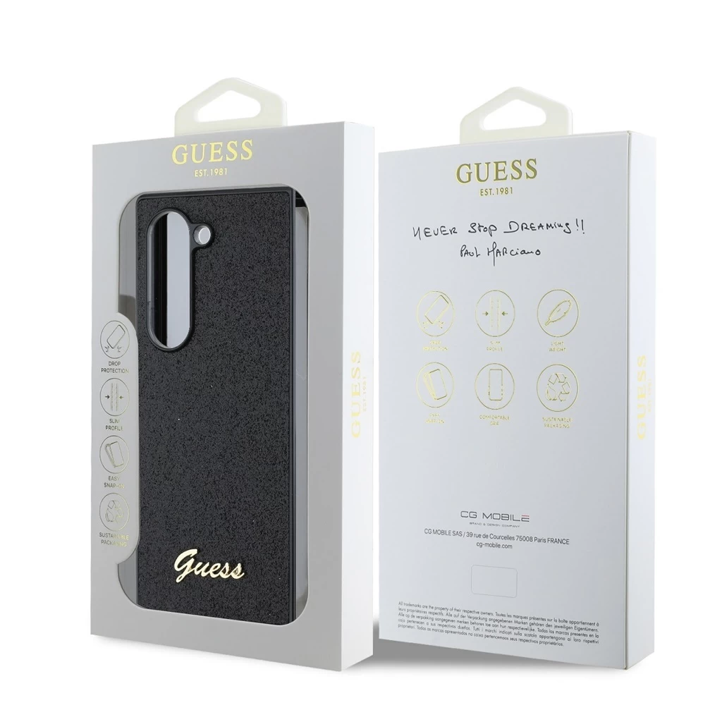 Guess PC/TPU Glitter Flakes Metal Logo tok Samsung Galaxy Z Fold 6 készülékhez fekete