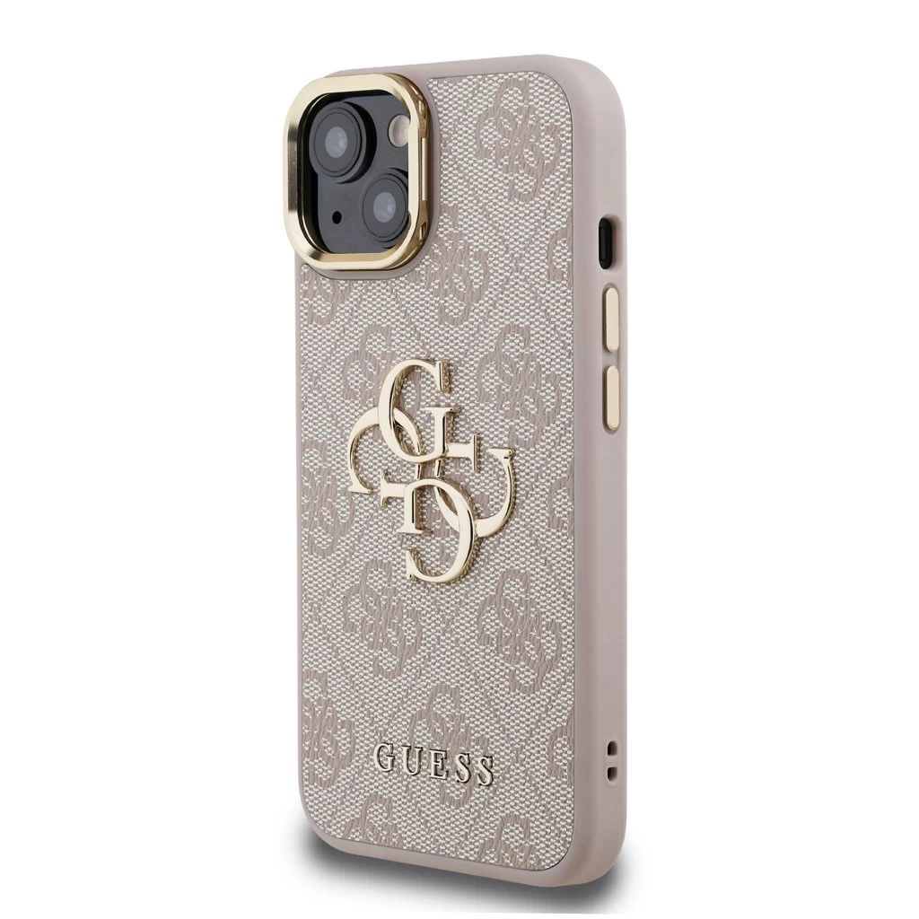 Guess PU 4G Metal Logo Stand Camera Frame tok iPhone 13 készülékhez rózsaszín