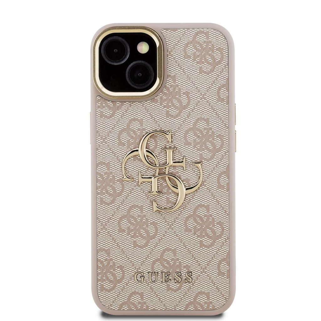 Guess PU 4G Metal Logo Stand Camera Frame tok iPhone 13 készülékhez rózsaszín