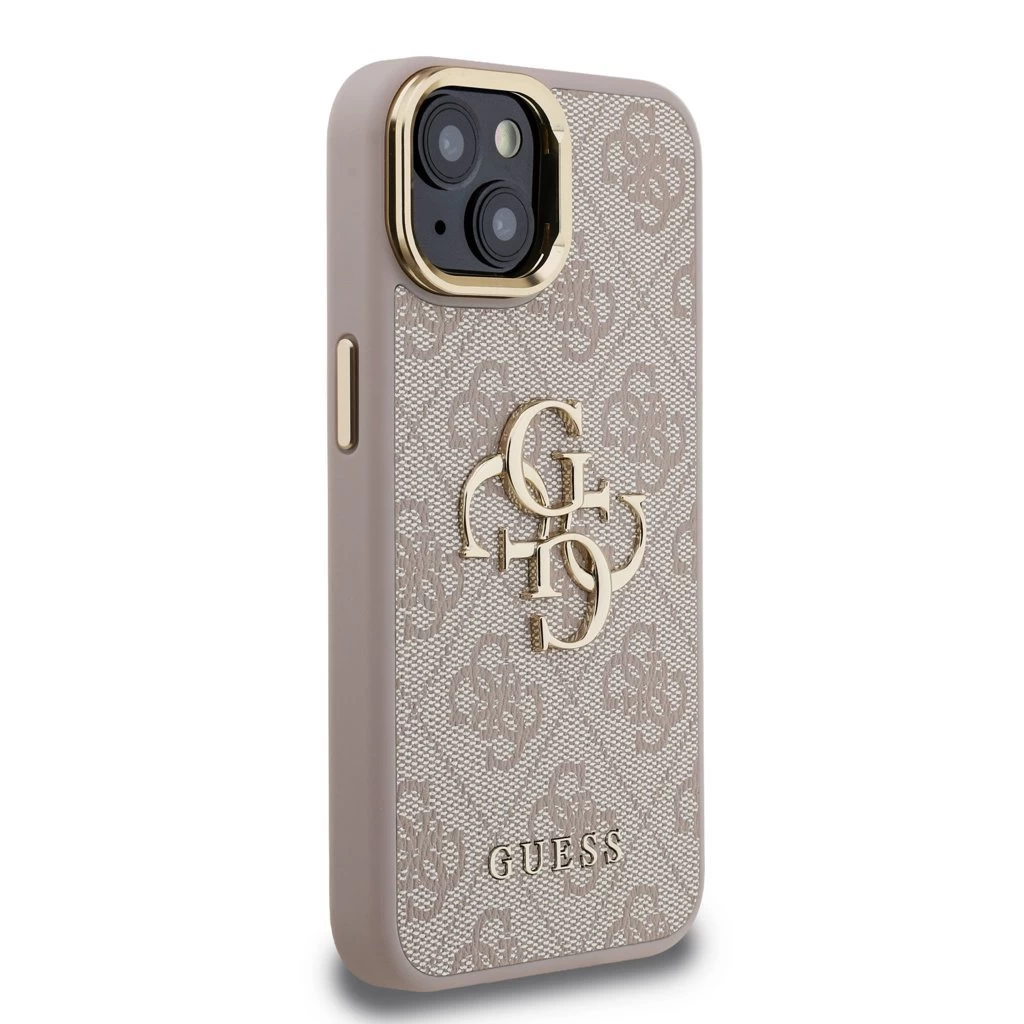 Guess PU 4G Metal Logo Stand Camera Frame tok iPhone 13 készülékhez rózsaszín