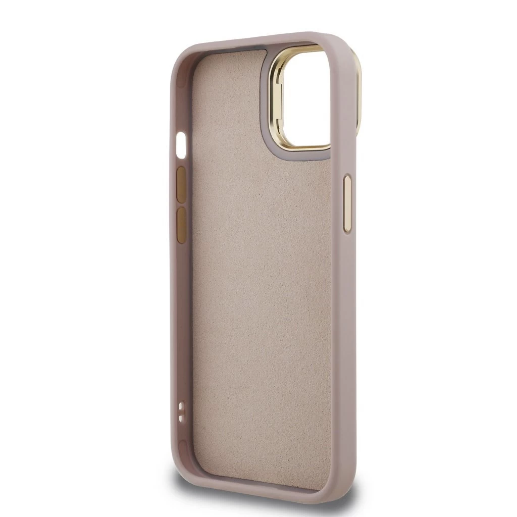 Guess PU 4G Metal Logo Stand Camera Frame tok iPhone 13 készülékhez rózsaszín