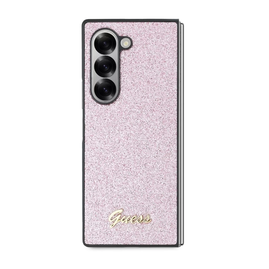 Guess PC/TPU Glitter Flakes Metal Logo tok Samsung Galaxy Z Fold 6 készülékhez rózsaszín