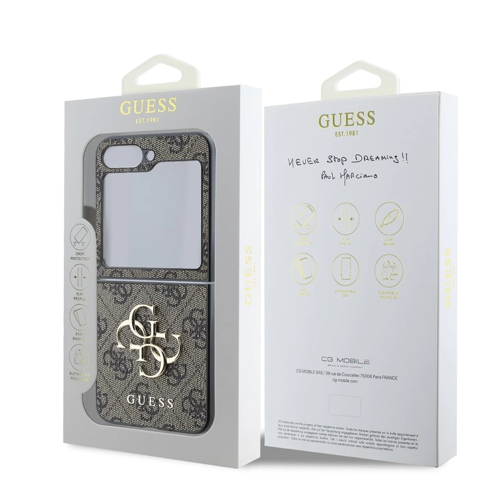 Guess PU 4G Metal Logo tok Samsung Galaxy Z Flip 6 készülékhez barna