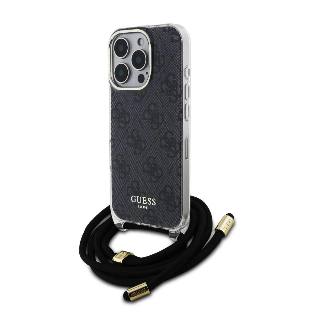 Guess IML 4G nyomtatott vállpántos tok iPhone 16 Pro készülékhez fekete