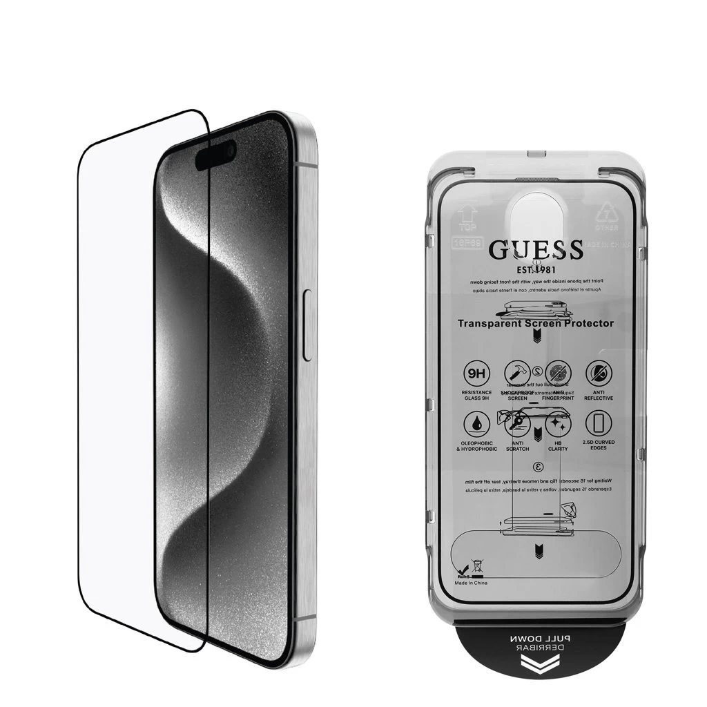 Guess kijelzővédő 2.5D iPhone 16 Pro készülékhez fekete