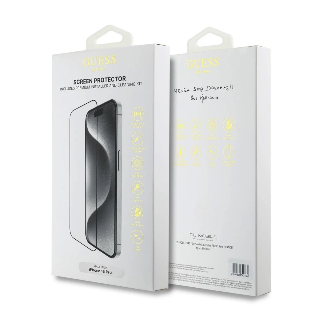 Guess kijelzővédő 2.5D iPhone 16 Pro készülékhez fekete
