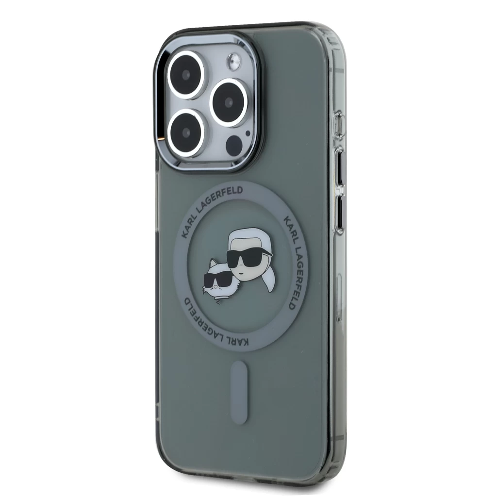 Karl Lagerfeld IML K&CH Heads Metal Frame MagSafe tok iPhone 15 Pro készülékhez fekete
