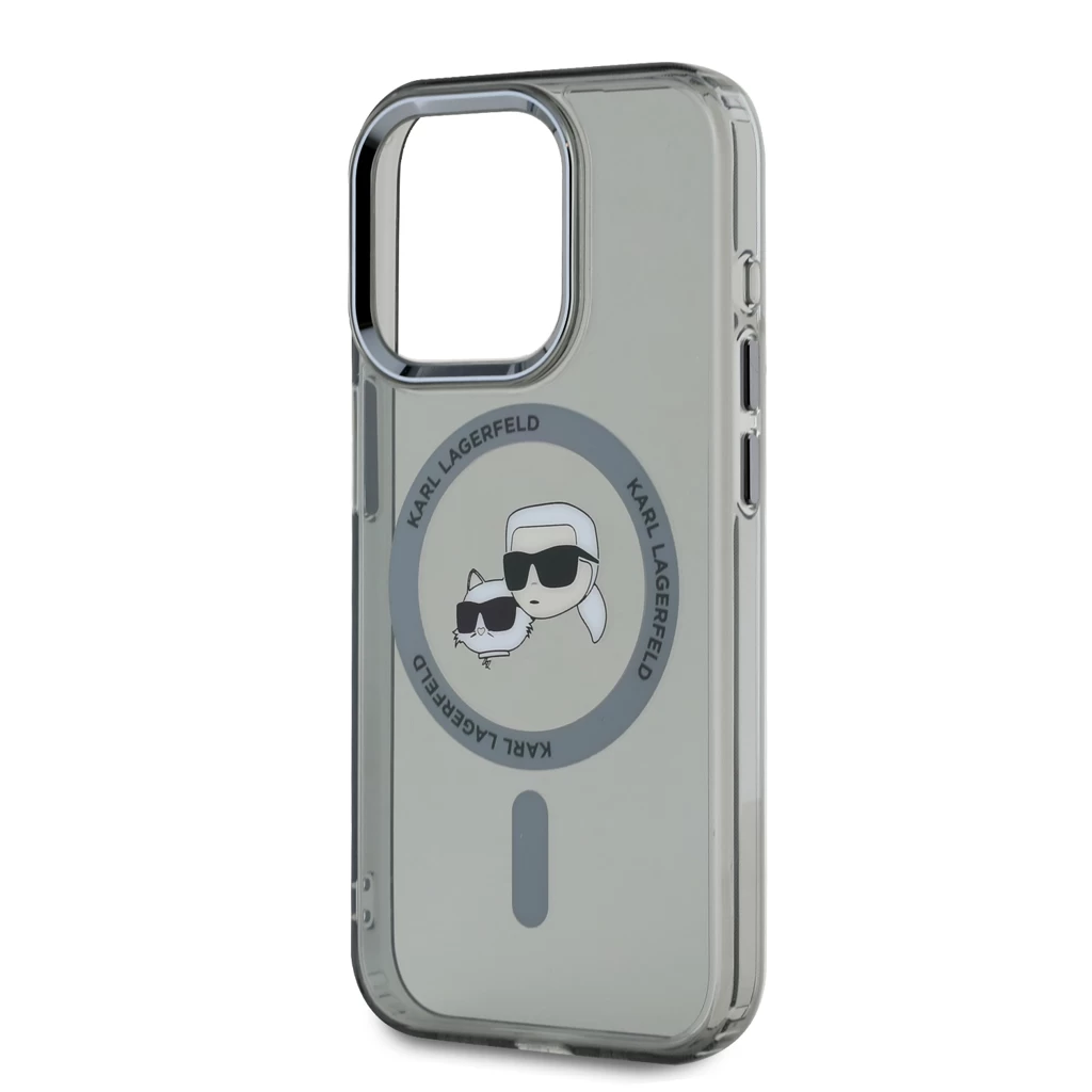 Karl Lagerfeld IML K&CH Heads Metal Frame MagSafe tok iPhone 15 Pro készülékhez fekete