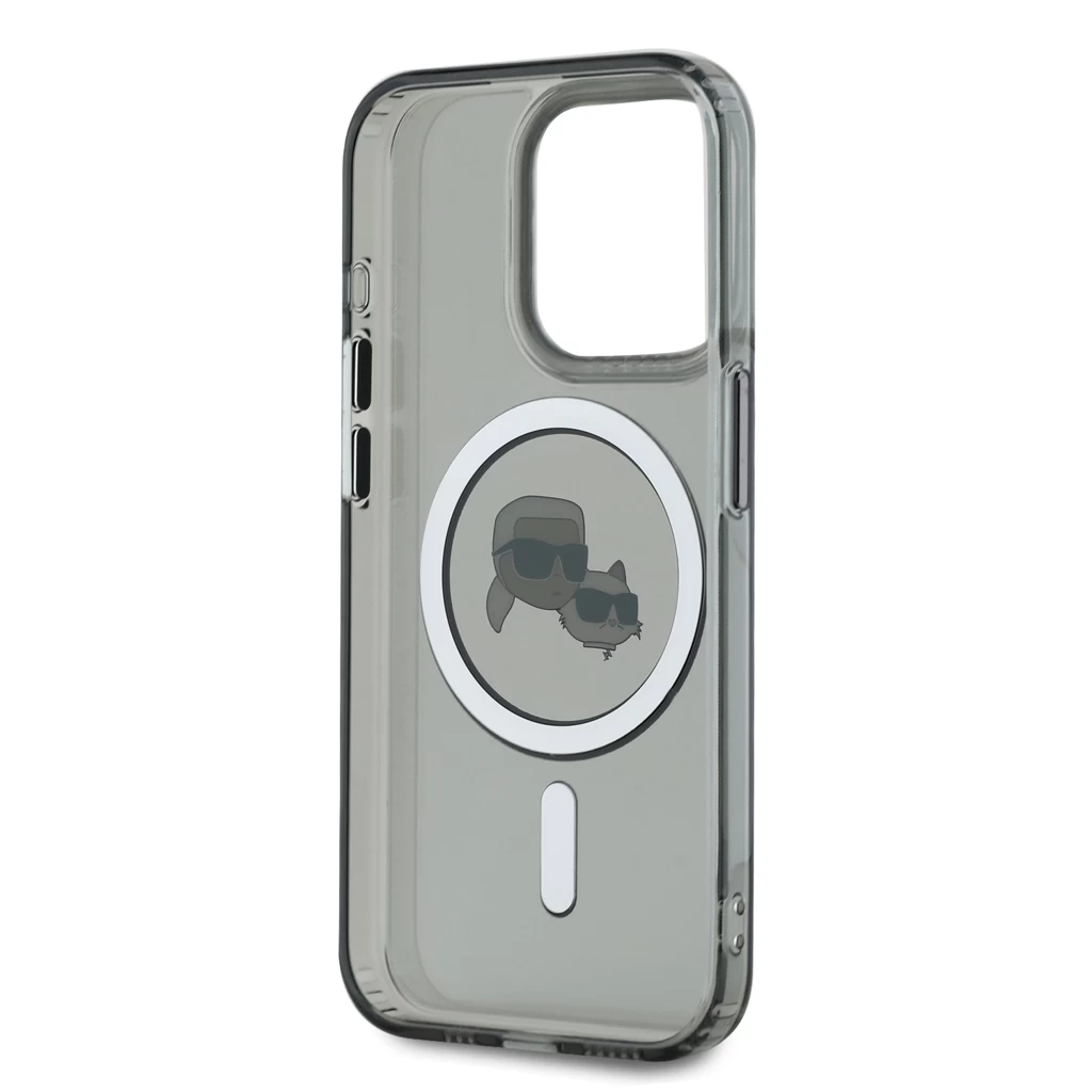 Karl Lagerfeld IML K&CH Heads Metal Frame MagSafe tok iPhone 15 Pro készülékhez fekete