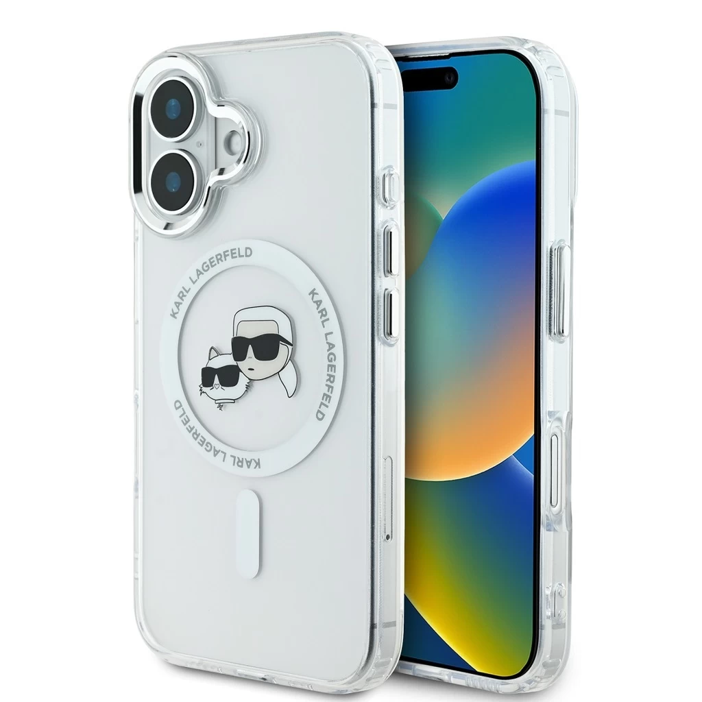 Karl Lagerfeld IML K&CH Heads Metal Frame MagSafe tok iPhone 16 Plus készülékhez átlátszó