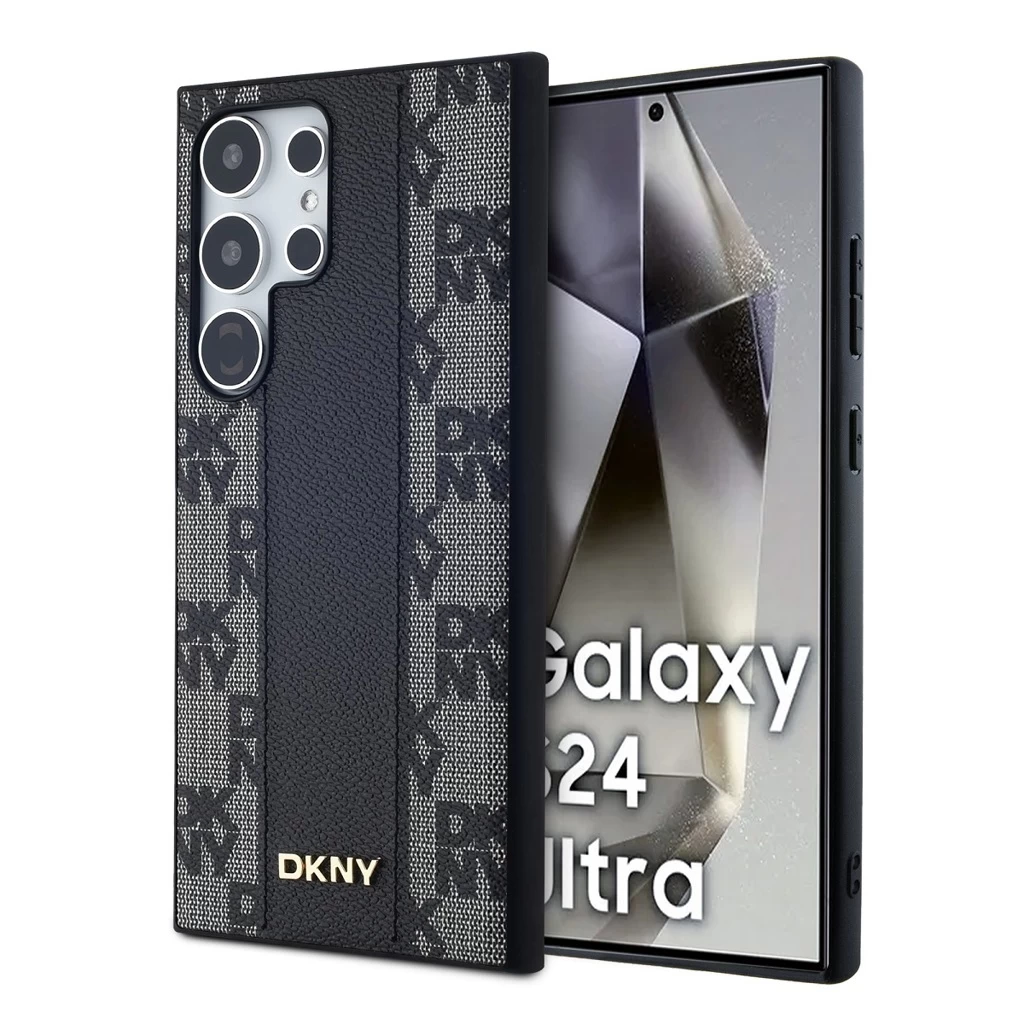 DKNY PU Leather Checkered Pattern Magsafe tok Samsung Galaxy S24 Ultra készülékhez fekete