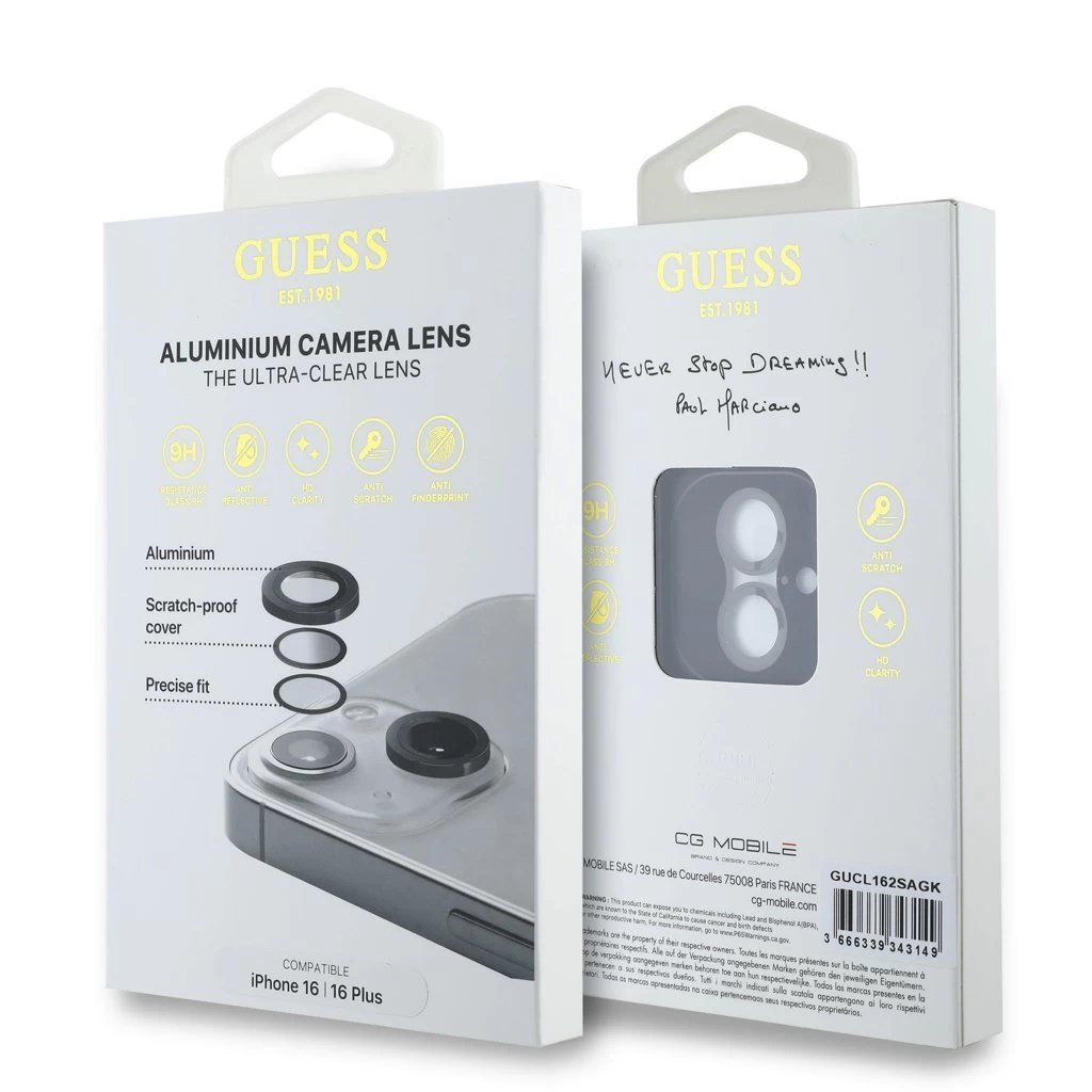 Guess fém védőlencse iPhone 16/16 Plus készülékhez fekete
