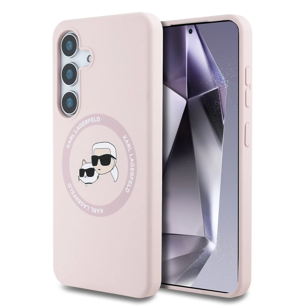 Karl Lagerfeld Liquid Silicone K&CH Heads MagSafe tok Samsung Galaxy S25+ készülékhez rózsaszín