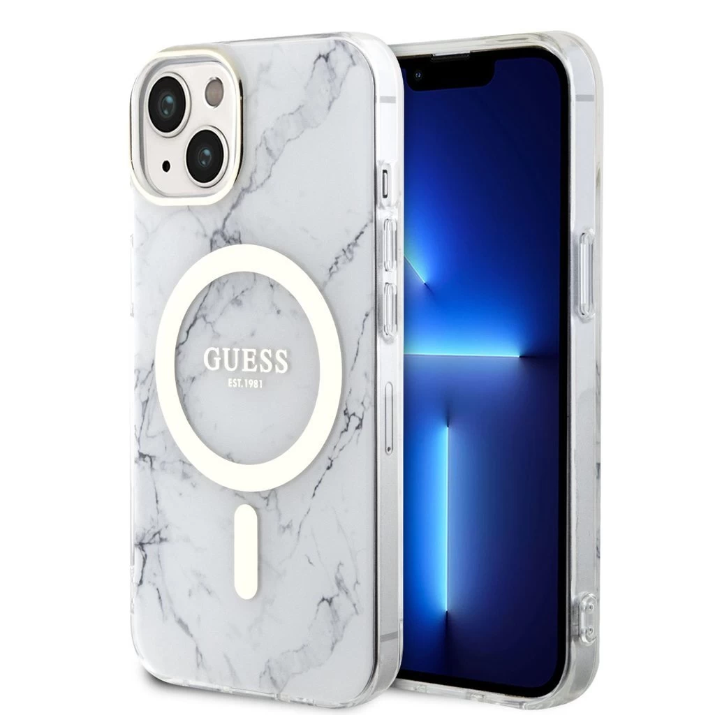 Guess IML Marble MagSafe tok iPhone 13 készülékhez fehér