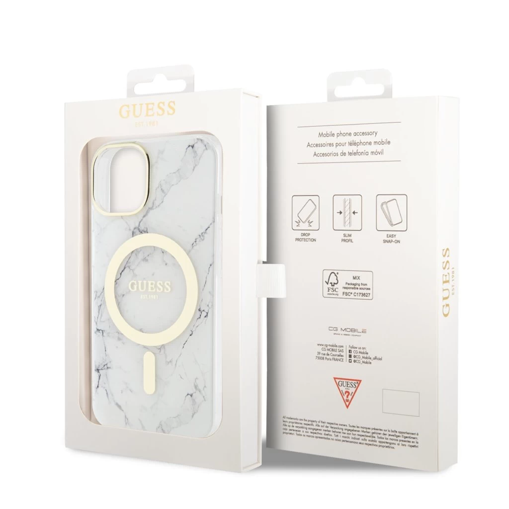 Guess IML Marble MagSafe tok iPhone 13 készülékhez fehér