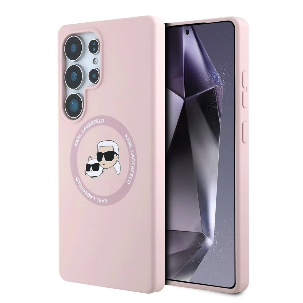 Karl Lagerfeld Liquid Silicone K&CH Heads MagSafe tok Samsung Galaxy S25 Ultra készülékhez rózsaszín