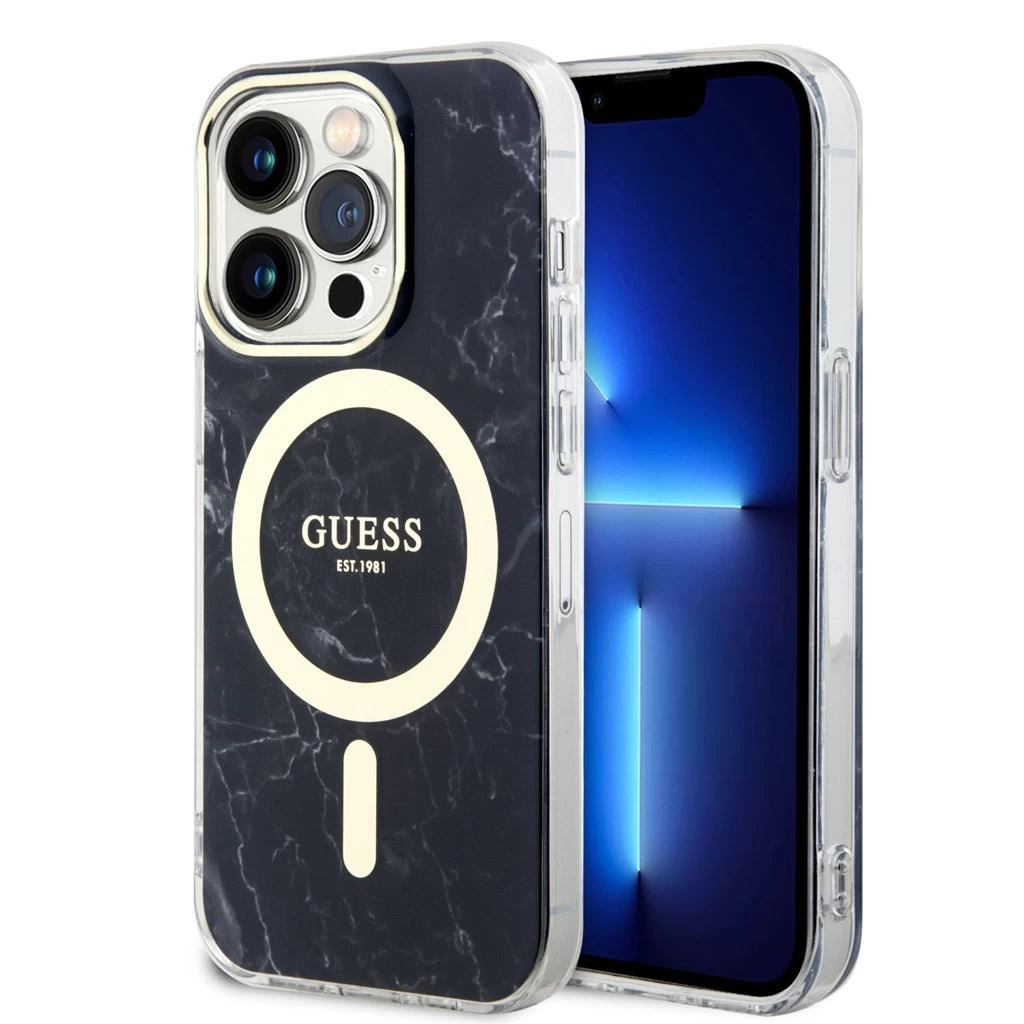 Guess IML Marble MagSafe tok iPhone 13 Pro készülékhez fekete