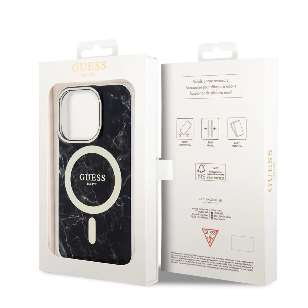 Guess IML Marble MagSafe tok iPhone 13 Pro készülékhez fekete