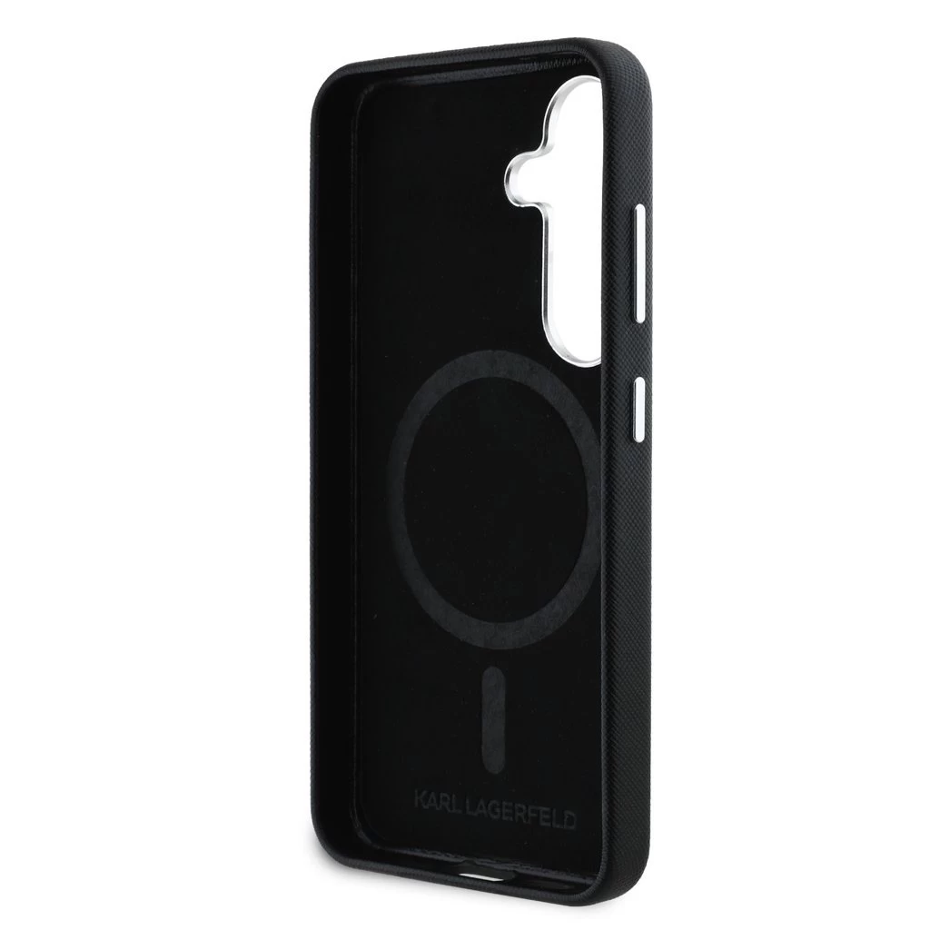 Karl Lagerfeld PU Saffiano Metal Logo and Frame tok Samsung Galaxy S25 készülékhez fekete