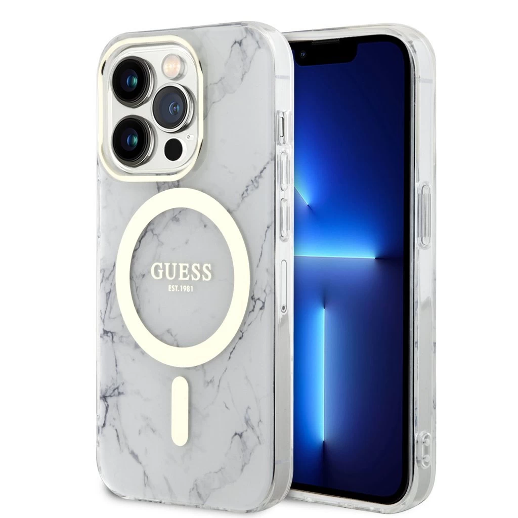 Guess IML Marble MagSafe tok iPhone 13 Pro készülékhez fehér