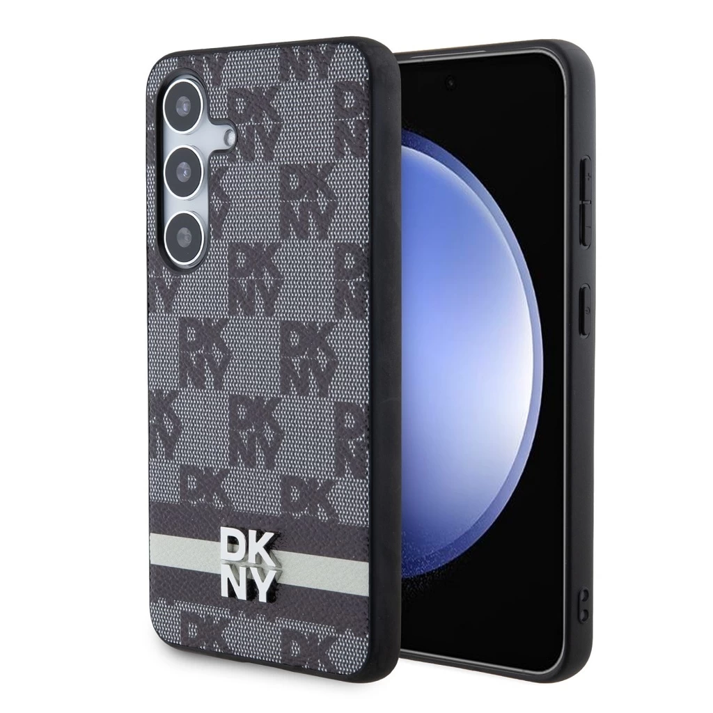 DKNY PU Leather Checkered Pattern and Stripe tok Samsung Galaxy S24+ készülékhez fekete