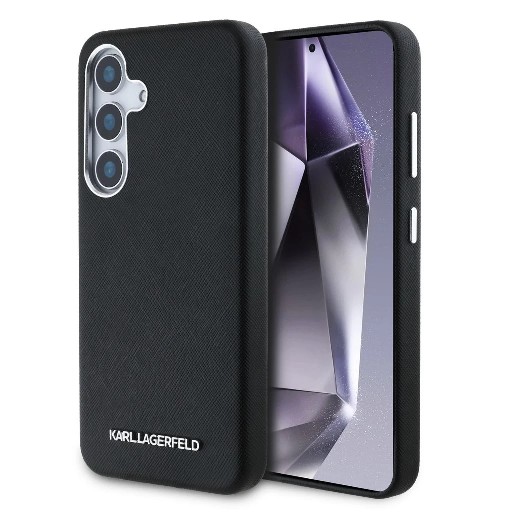 Karl Lagerfeld PU Saffiano Metal Logo and Frame tok Samsung Galaxy S25+ készülékhez fekete