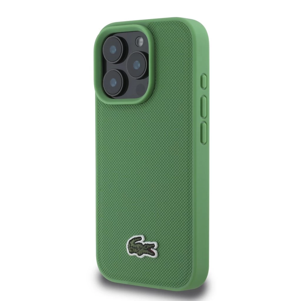 Lacoste Iconic Petit Pique Woven Logo MagSafe tok iPhone 16 Pro készülékhez zöld