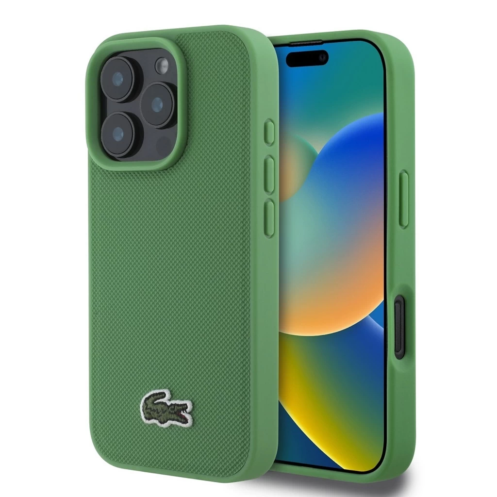 Lacoste Iconic Petit Pique Woven Logo MagSafe tok iPhone 16 Pro Max készülékhez zöld