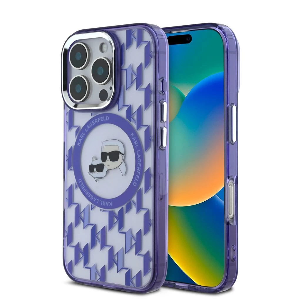 Karl Lagerfeld IML Monogram K&CH Heads MagSafe tok iPhone 16 Pro készülékhez lila