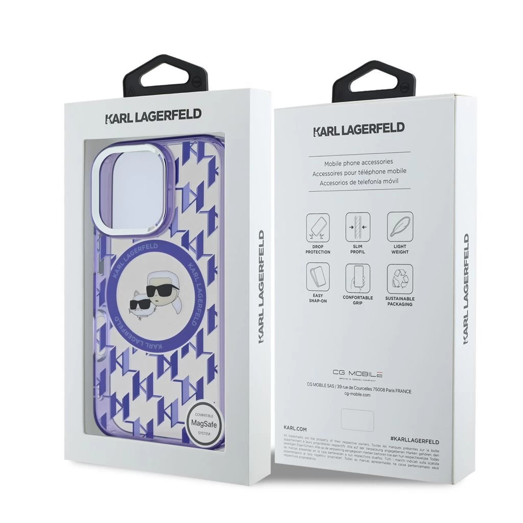 Karl Lagerfeld IML Monogram K&CH Heads MagSafe tok iPhone 16 Pro készülékhez lila