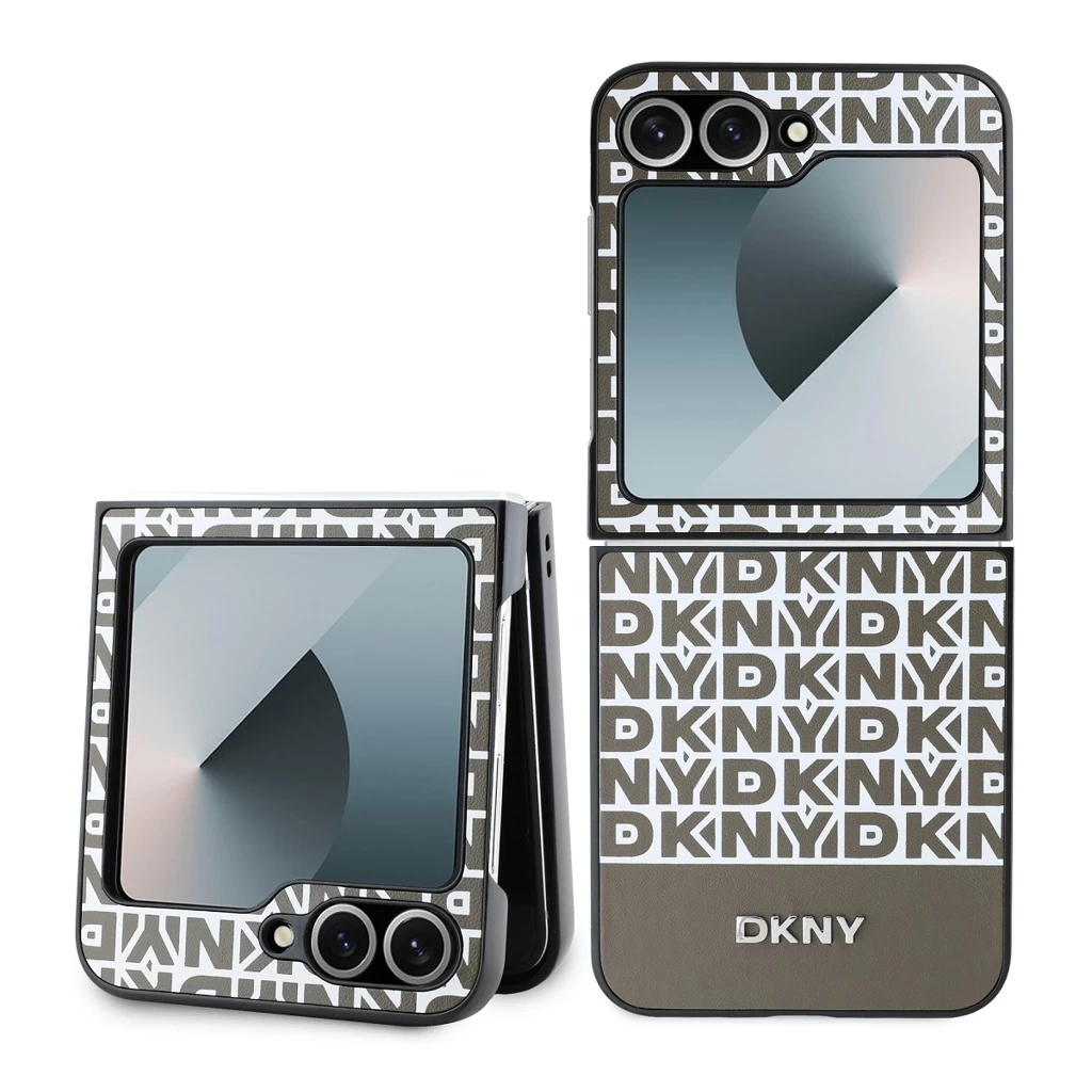 DKNY PU Leather Repeat Pattern Bottom Stripe tok Samsung Galaxy Z Flip 6 készülékhez barna