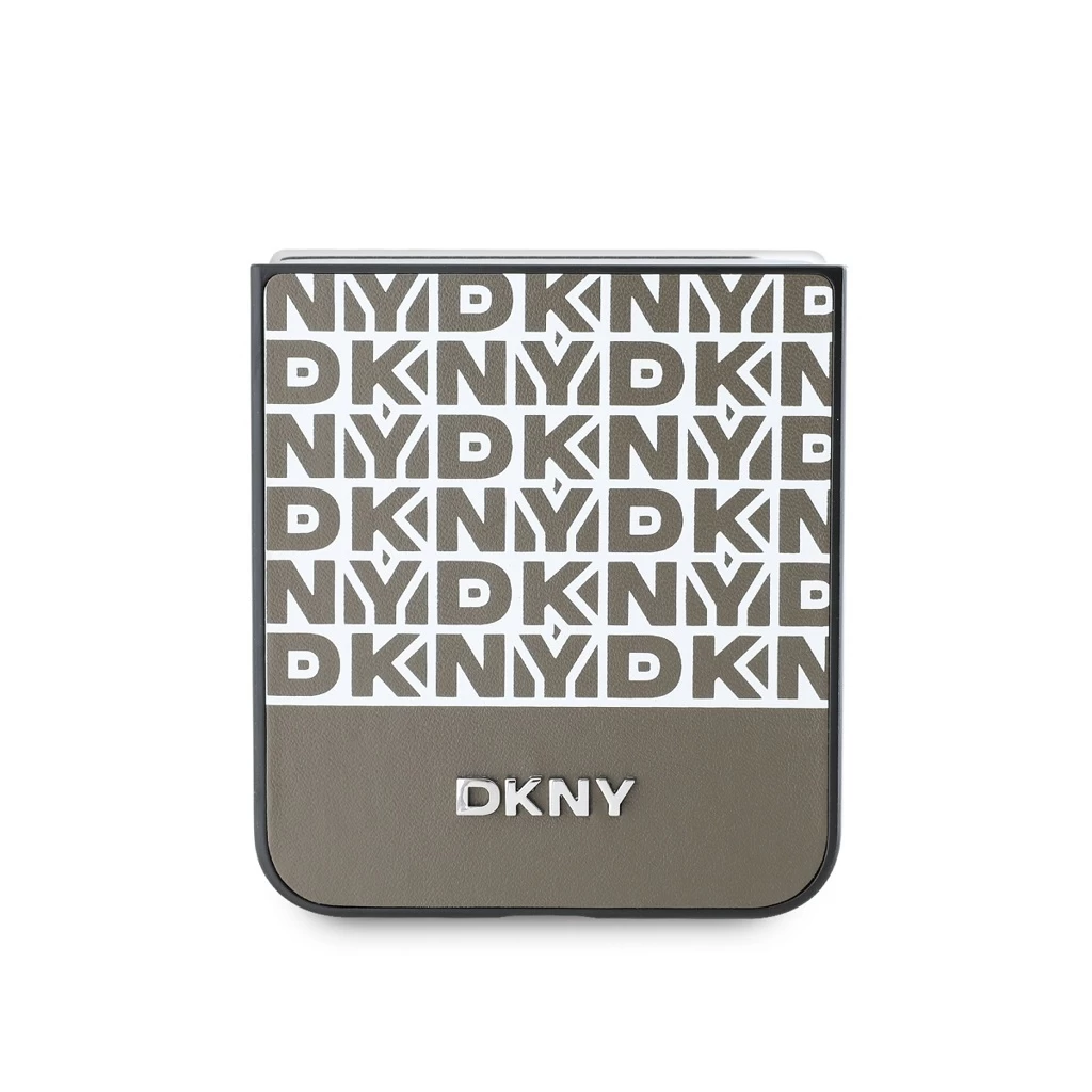 DKNY PU Leather Repeat Pattern Bottom Stripe tok Samsung Galaxy Z Flip 6 készülékhez barna