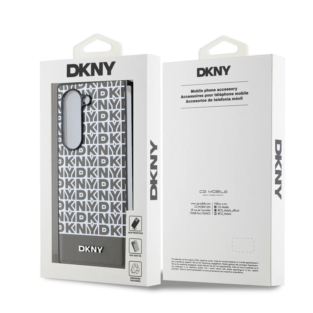 DKNY PU Leather Repeat Pattern Bottom Stripe MagSafe tok Samsung Galaxy Z Fold 6 készülékhez barna