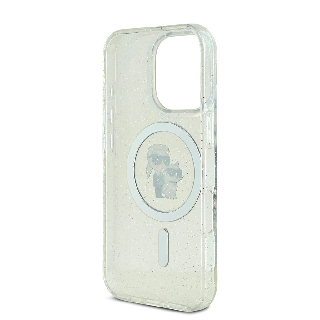 Karl Lagerfeld IML Glitter Karl and Choupette MagSafe tok iPhone 16 Pro Max készülékhez átlátszó
