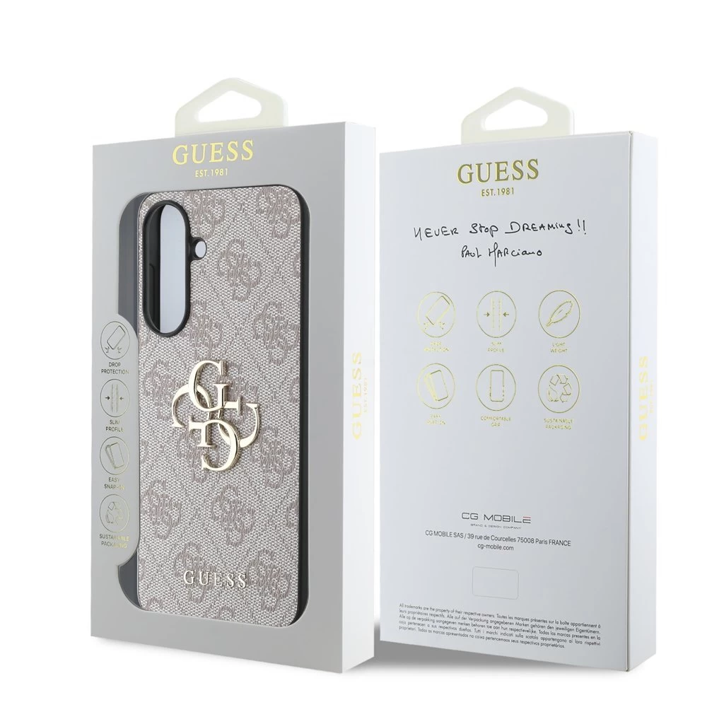 Guess PU 4G Metal Logo tok Samsung Galaxy A36 készülékhez rózsaszín