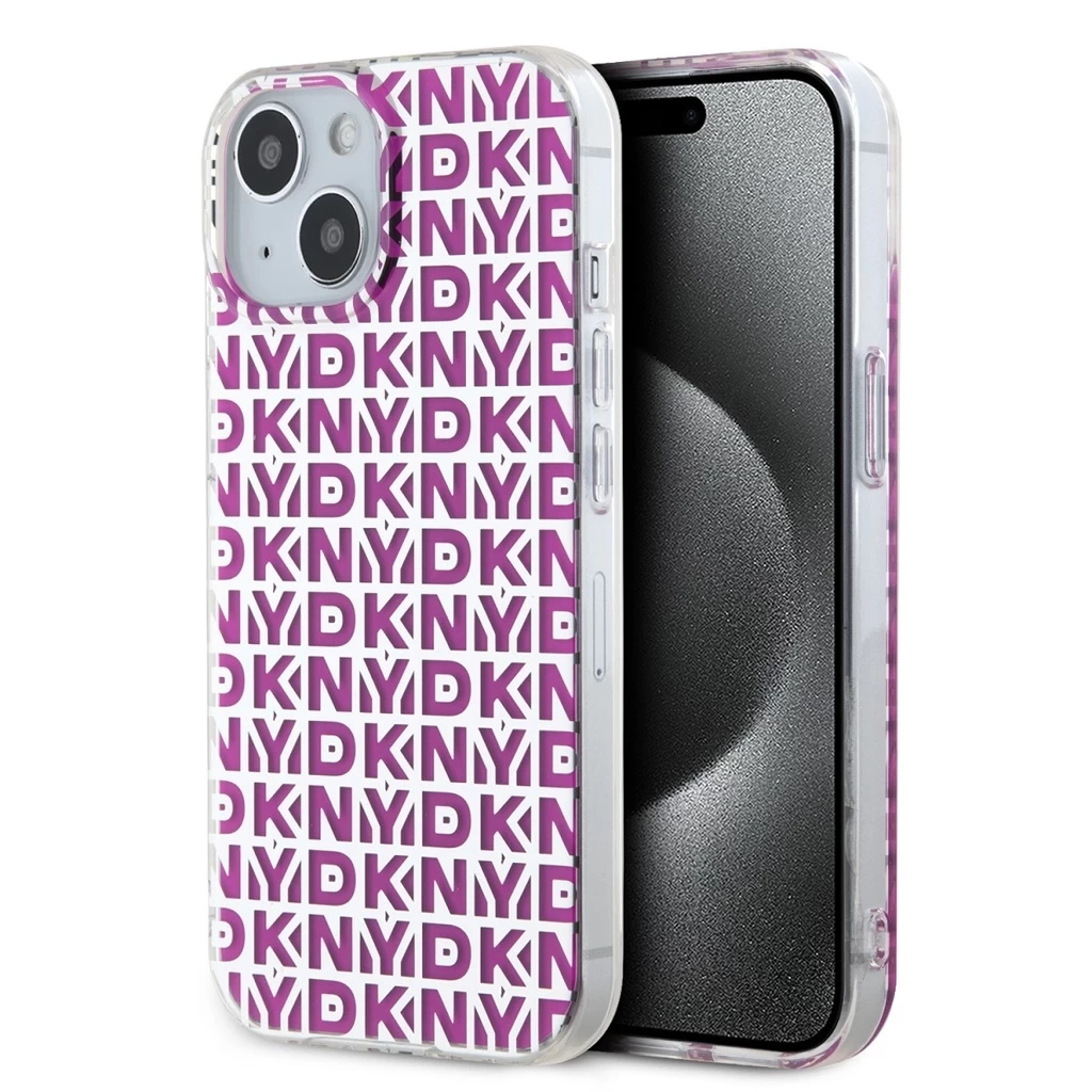 DKNY PC/TPU Repeat Pattern tok iPhone 15 készülékhez rózsaszín
