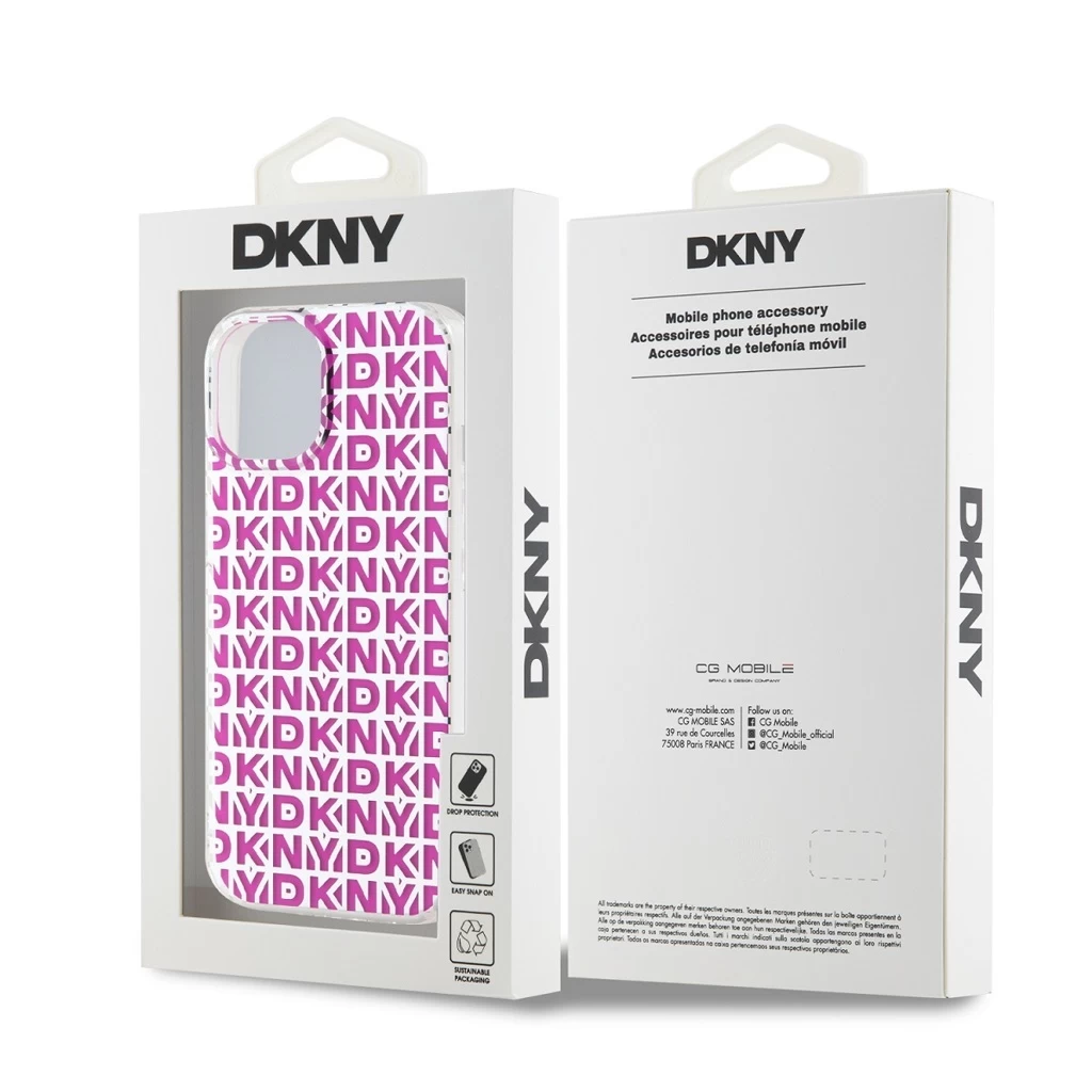 DKNY PC/TPU Repeat Pattern tok iPhone 15 készülékhez rózsaszín