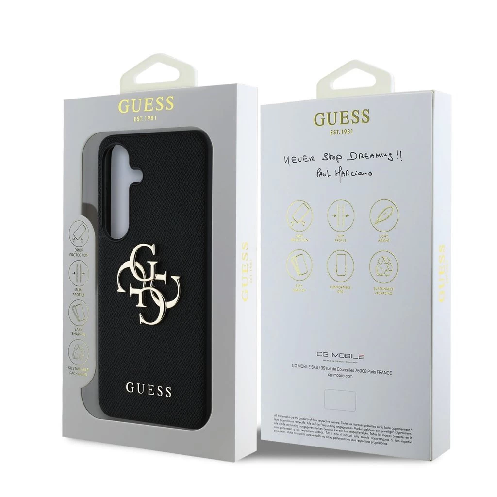 Guess PU Grained 4G Metal Logo tok Samsung Galaxy S25 készülékhez fekete