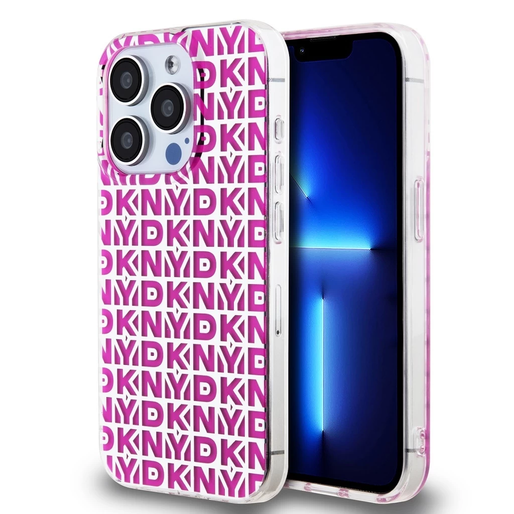 DKNY PC/TPU Repeat Pattern tok iPhone 15 Pro készülékhez rózsaszín