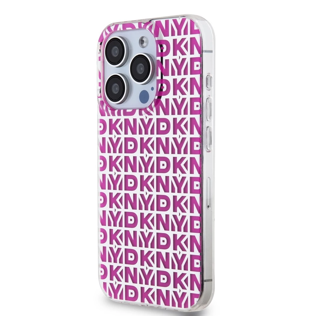 DKNY PC/TPU Repeat Pattern tok iPhone 15 Pro készülékhez rózsaszín