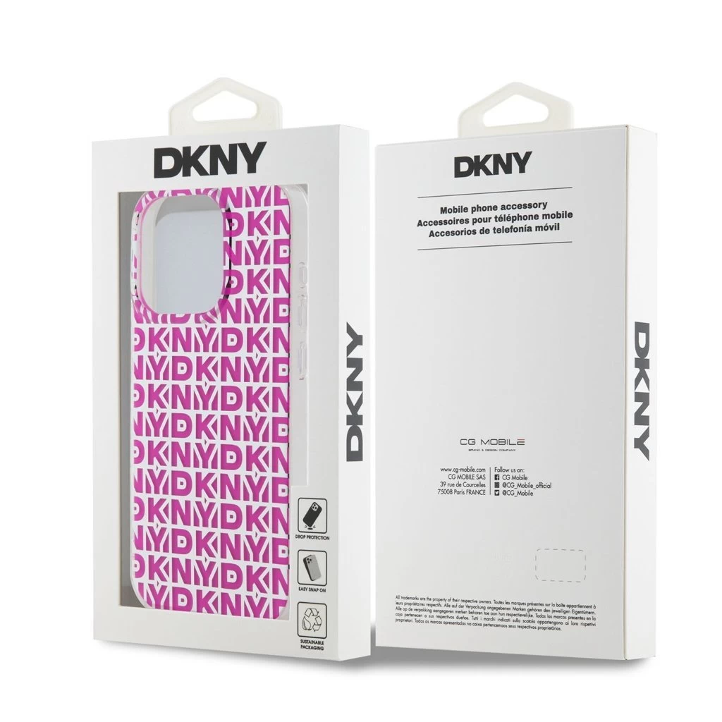 DKNY PC/TPU Repeat Pattern tok iPhone 15 Pro készülékhez rózsaszín